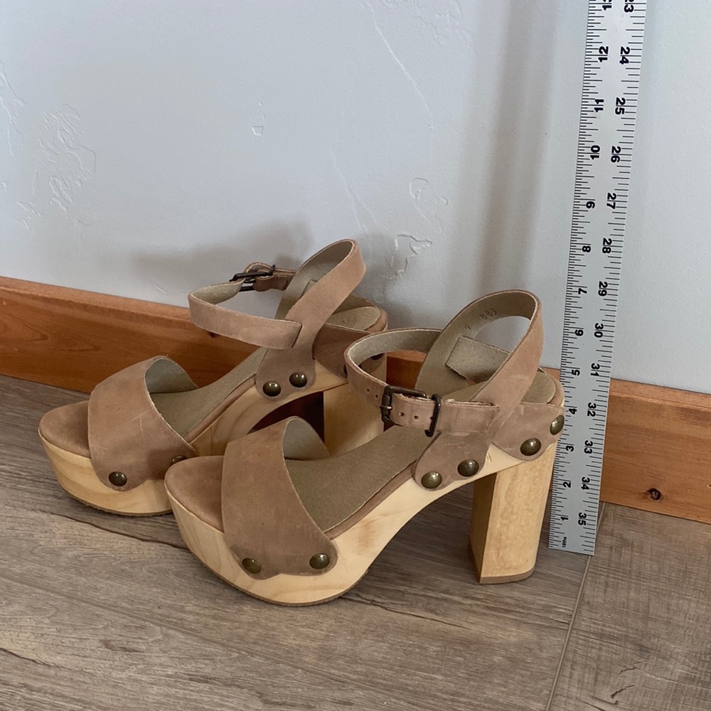 Wooden-soled five inch heels